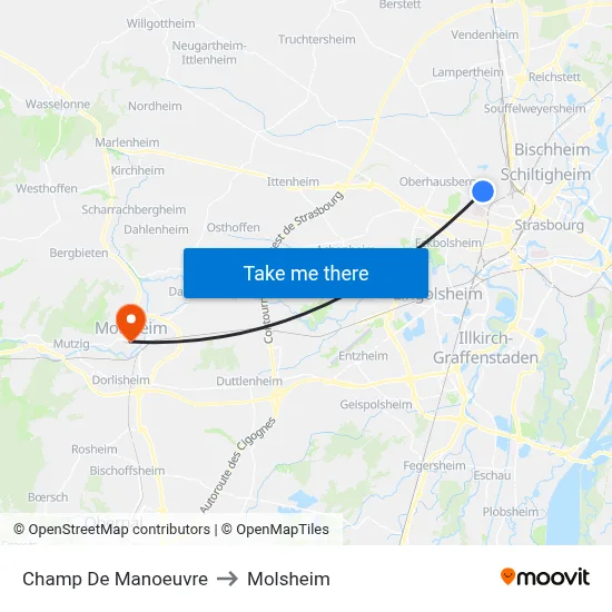 Champ De Manoeuvre to Molsheim map