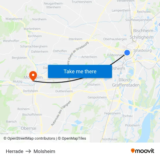 Herrade to Molsheim map