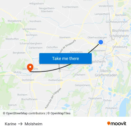 Karine to Molsheim map