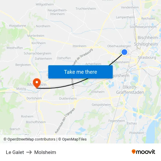 Le Galet to Molsheim map