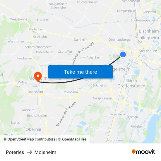 Poteries to Molsheim map
