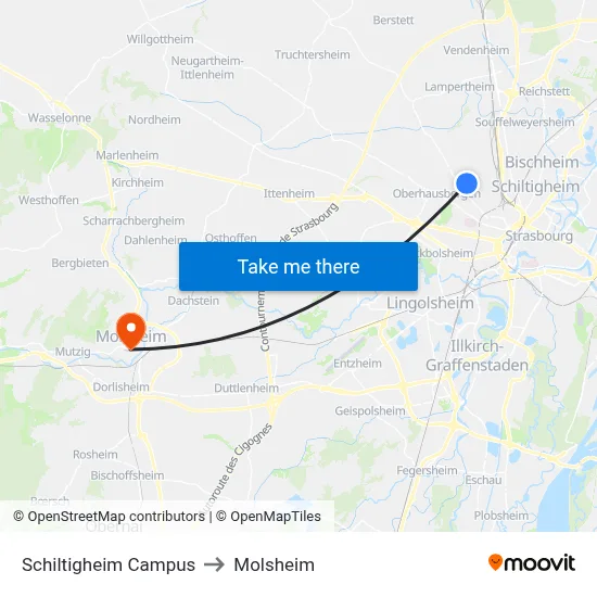 Schiltigheim Campus to Molsheim map