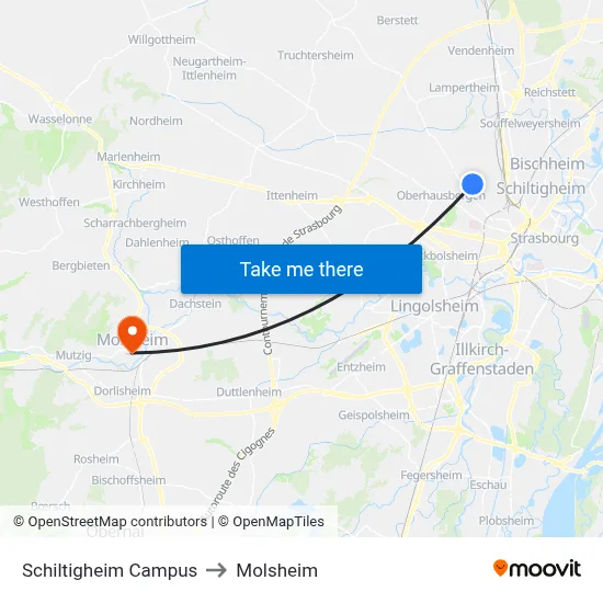 Schiltigheim Campus to Molsheim map