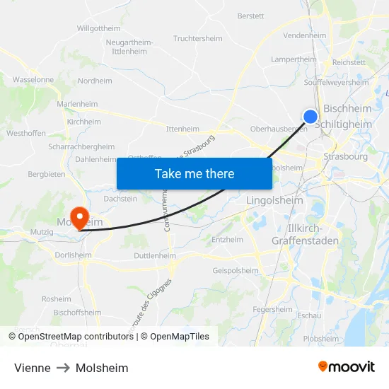 Vienne to Molsheim map