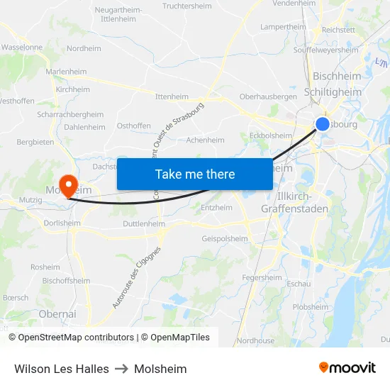 Wilson Les Halles to Molsheim map