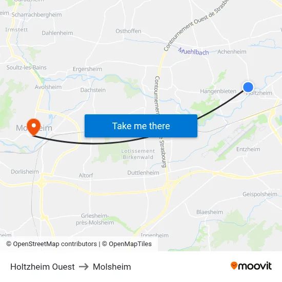 Holtzheim Ouest to Molsheim map