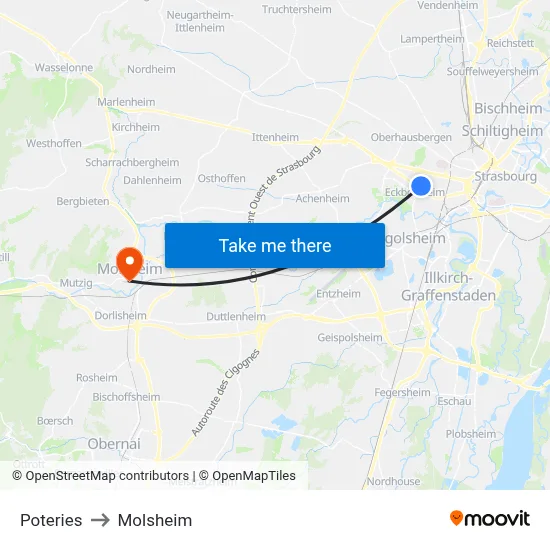Poteries to Molsheim map