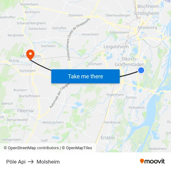 Pôle Api to Molsheim map