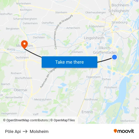 Pôle Api to Molsheim map