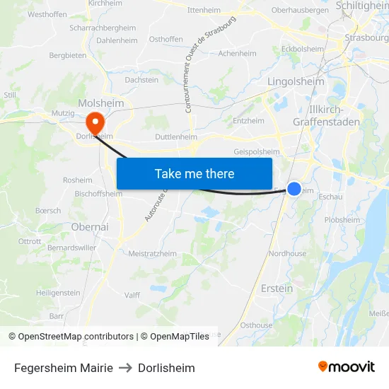 Fegersheim Mairie to Dorlisheim map