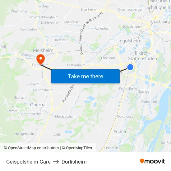 Geispolsheim Gare to Dorlisheim map