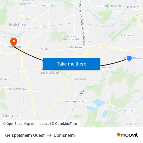 Geispolsheim Ouest to Dorlisheim map