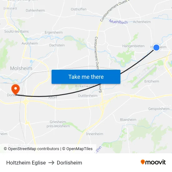 Holtzheim Eglise to Dorlisheim map