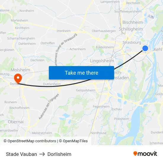 Stade Vauban to Dorlisheim map