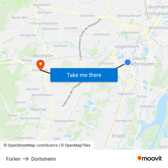 Forlen to Dorlisheim map