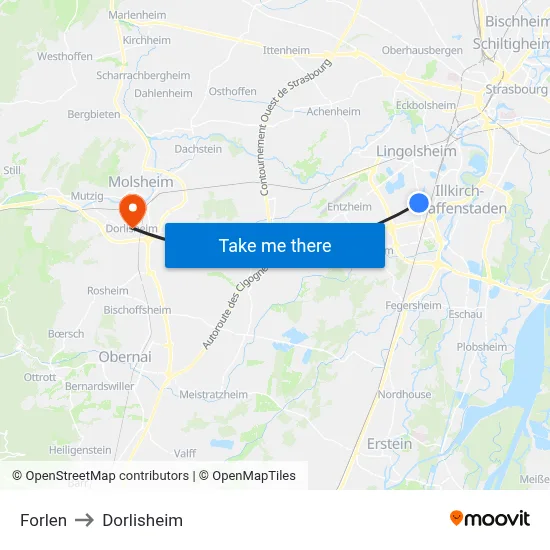Forlen to Dorlisheim map