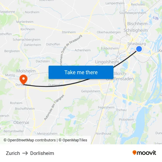Zurich to Dorlisheim map