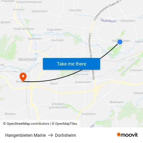 Hangenbieten Mairie to Dorlisheim map