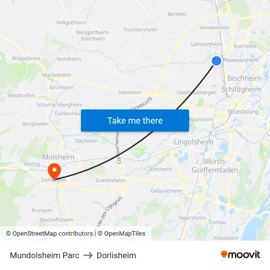 Mundolsheim Parc to Dorlisheim map
