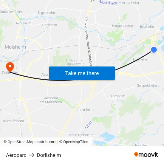 Aéroparc to Dorlisheim map