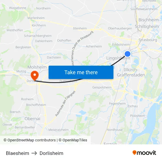 Blaesheim to Dorlisheim map