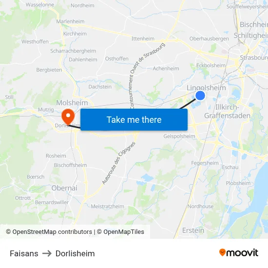 Faisans to Dorlisheim map