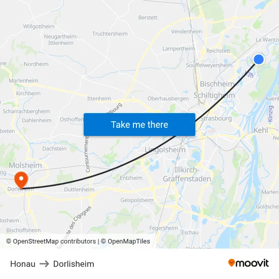 Honau to Dorlisheim map