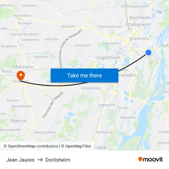 Jean Jaures to Dorlisheim map