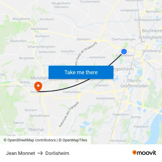 Jean Monnet to Dorlisheim map