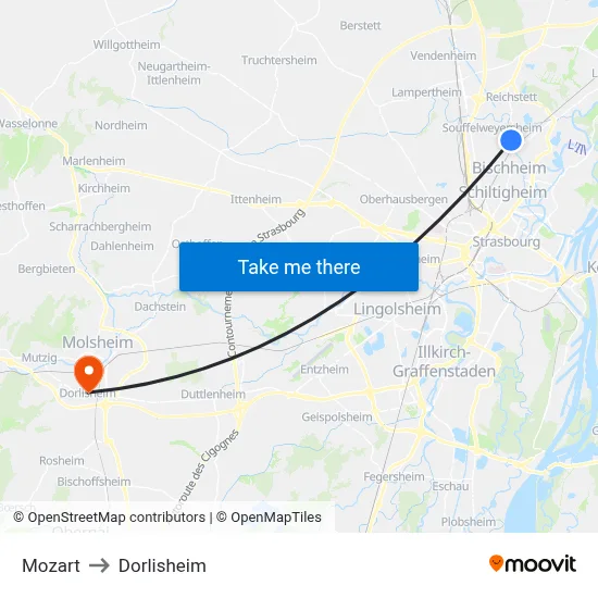 Mozart to Dorlisheim map