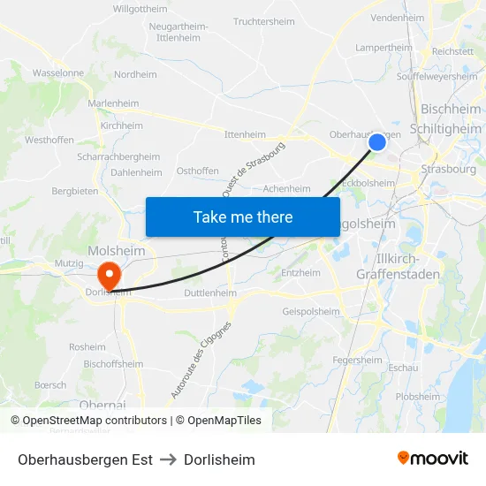 Oberhausbergen Est to Dorlisheim map