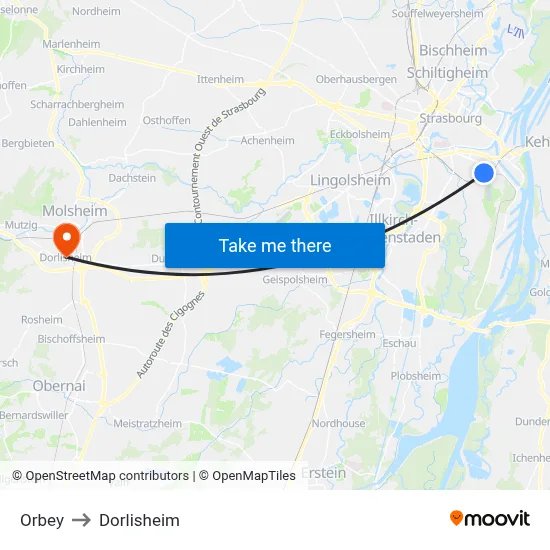 Orbey to Dorlisheim map
