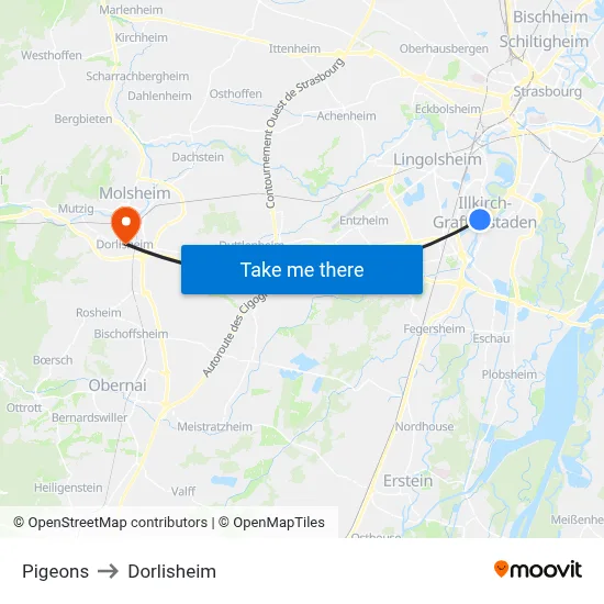 Pigeons to Dorlisheim map
