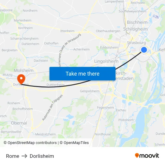 Rome to Dorlisheim map