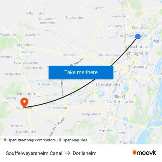 Souffelweyersheim Canal to Dorlisheim map