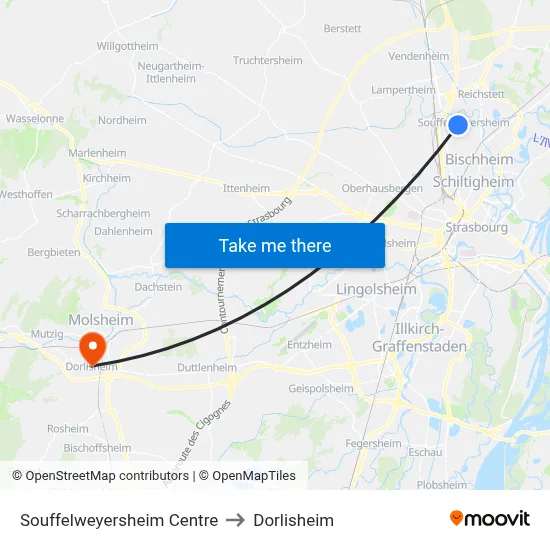Souffelweyersheim Centre to Dorlisheim map