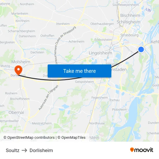 Soultz to Dorlisheim map