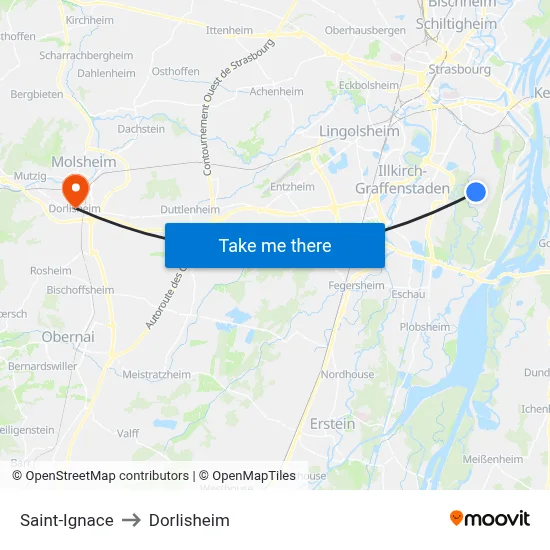 Saint-Ignace to Dorlisheim map