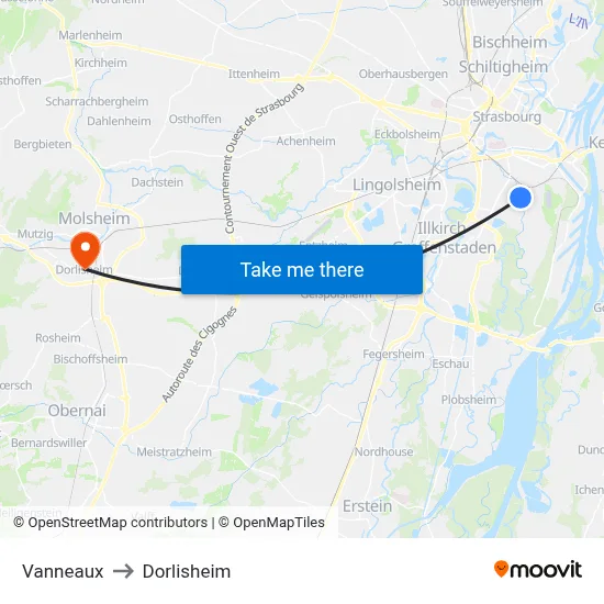 Vanneaux to Dorlisheim map