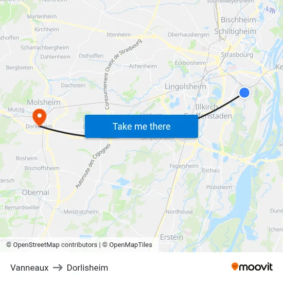 Vanneaux to Dorlisheim map