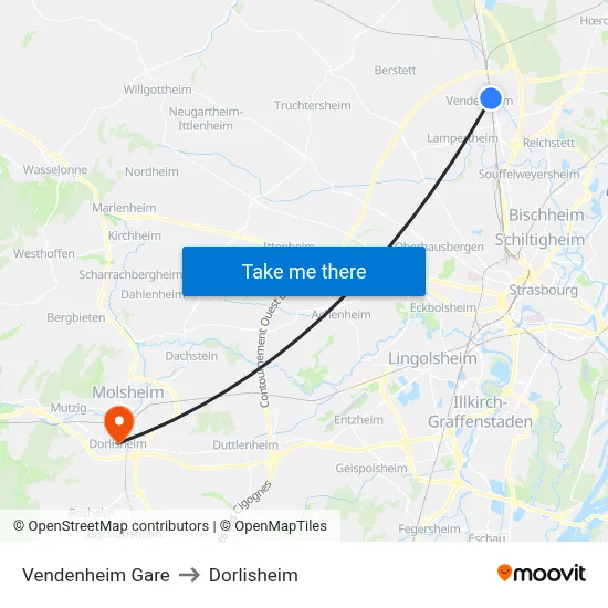 Vendenheim Gare to Dorlisheim map