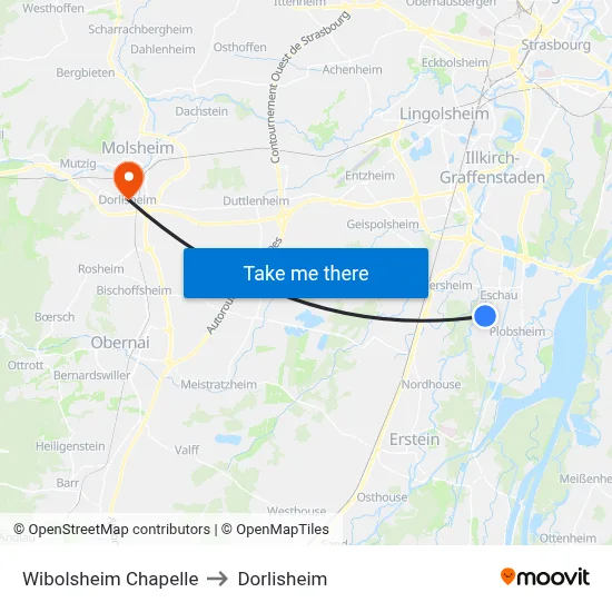 Wibolsheim Chapelle to Dorlisheim map