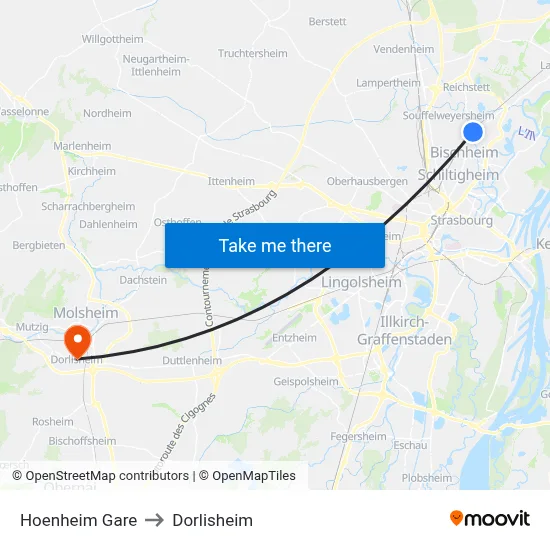 Hoenheim Gare to Dorlisheim map