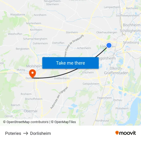 Poteries to Dorlisheim map