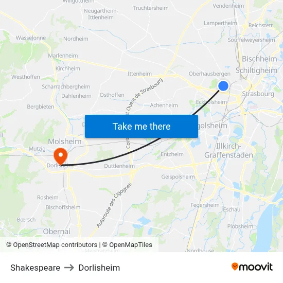 Shakespeare to Dorlisheim map