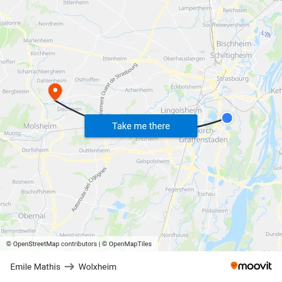 Emile Mathis to Wolxheim map