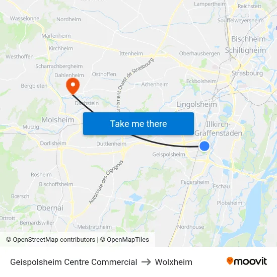Geispolsheim Centre Commercial to Wolxheim map