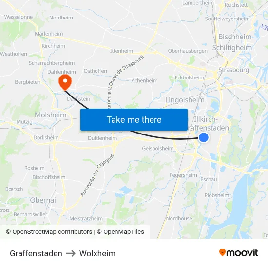 Graffenstaden to Wolxheim map