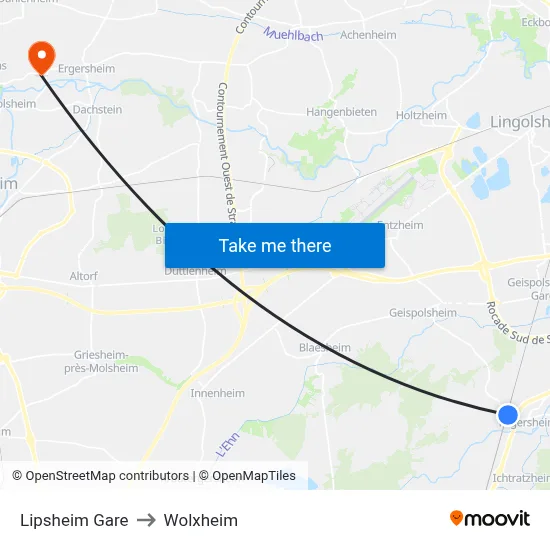 Lipsheim Gare to Wolxheim map