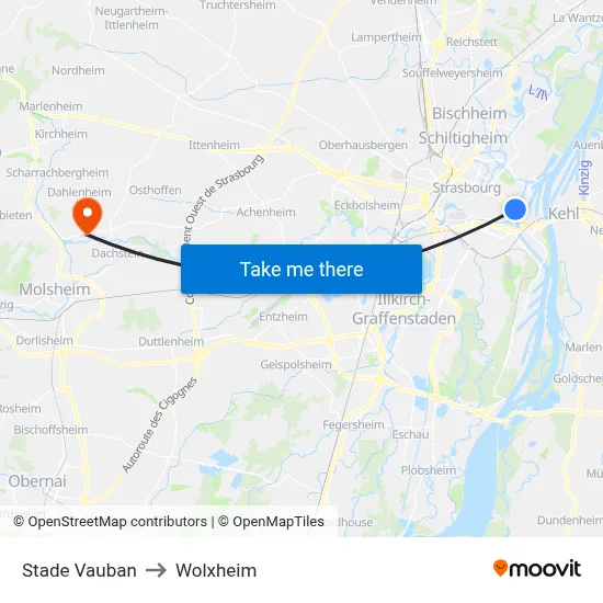 Stade Vauban to Wolxheim map